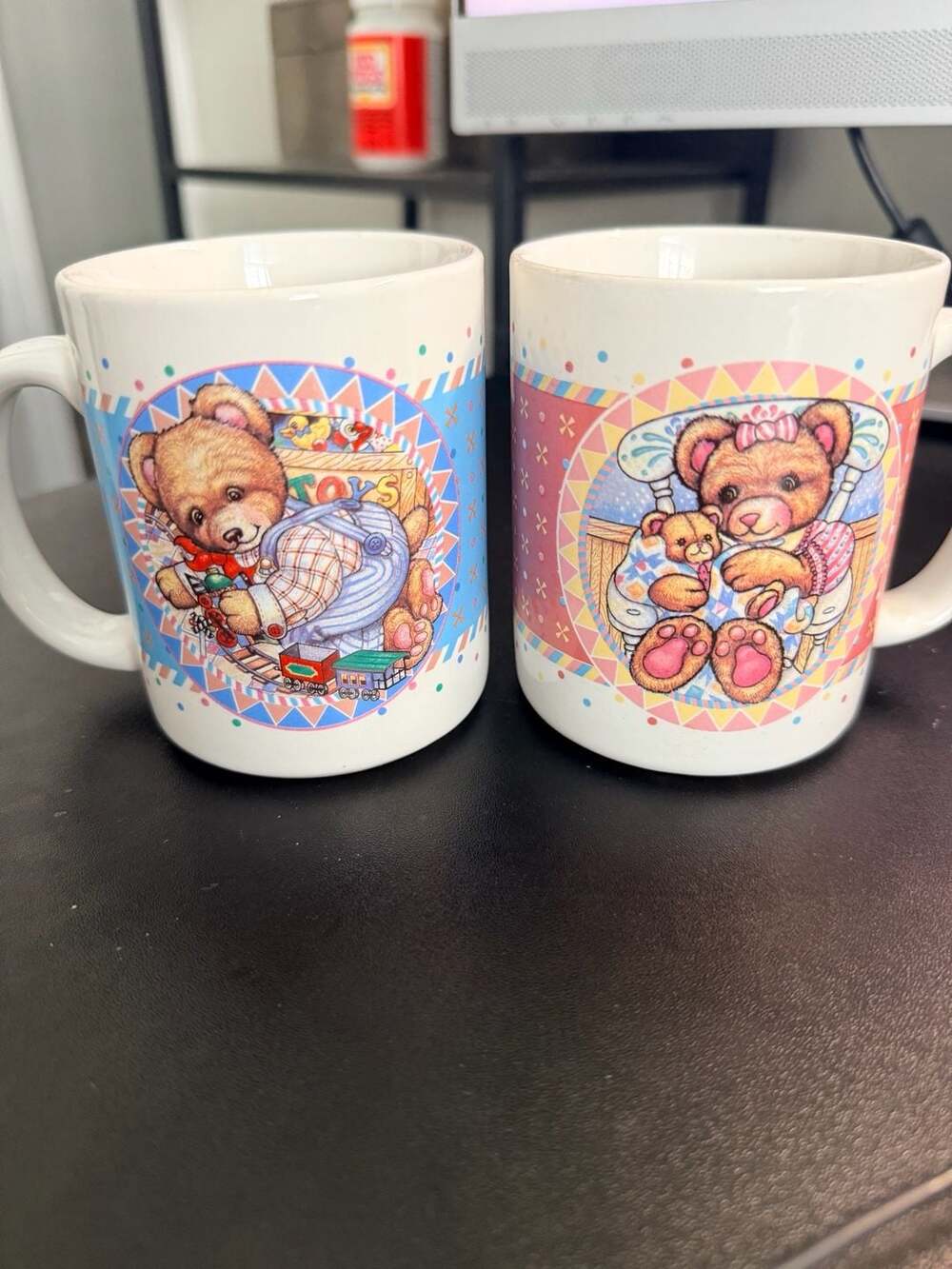 Vintage Teddy Bear Ceramic Coffee Mug Set of 2